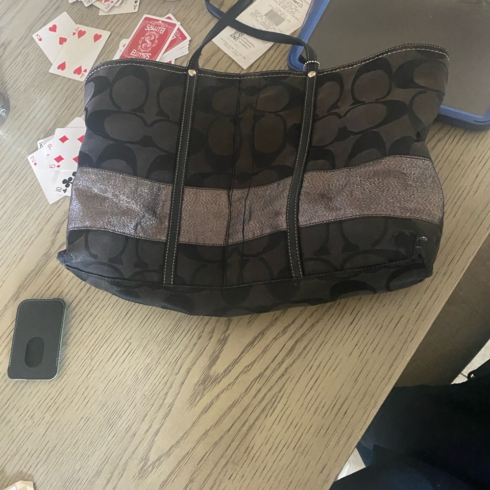 Coach Black and Gray Signature Tote